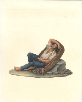 Man in a Basket - Watercolor by M. De Vito 1820 c.a.-ZCI-757890