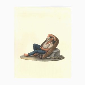 Man in a Basket - Watercolor by M. De Vito 1820 c.a.-ZCI-757890