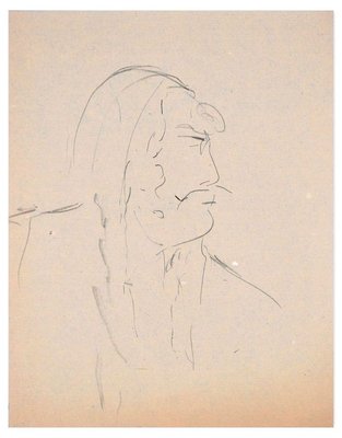 Man In Profile - Original Charcoal Drawing by Flor David - 1950s 1950s-ZCI-762107