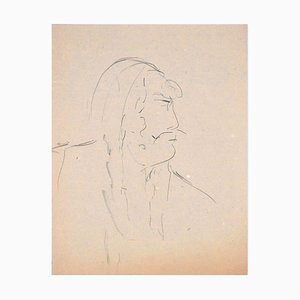 Man In Profile - Original Charcoal Drawing by Flor David - 1950s 1950s-ZCI-762107