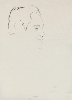 Man Portrait - Original China Ink Drawing by Flor David - 1950s 1950s-ZCI-755522