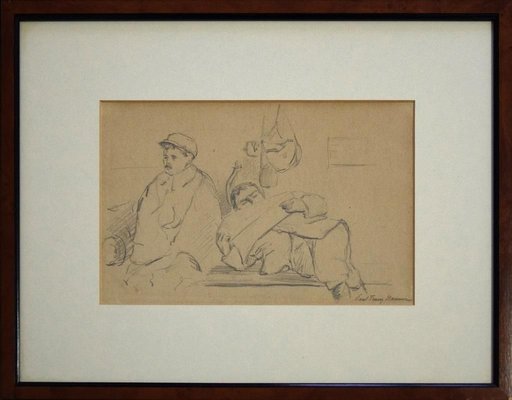 Man With Beret And Lying Man - 1940s - Paul-Franz Namur - Drawing - Modern-ZCI-758819