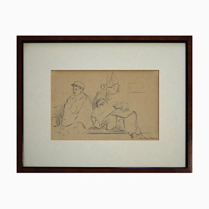 Man With Beret And Lying Man - 1940s - Paul-Franz Namur - Drawing - Modern-ZCI-758819