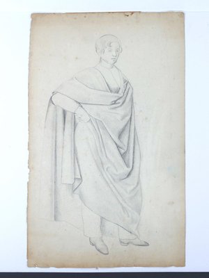 Man with Cloak - Original Pencil Drawing by H. Goldschmidt - Late 19th Century Late 19th Century-ZCI-757605