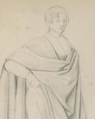 Man with Cloak - Original Pencil Drawing by H. Goldschmidt - Late 19th Century Late 19th Century-ZCI-757605