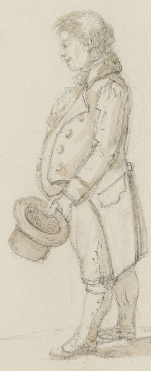 Man With Hat, 19th-Century, Pen Drawing