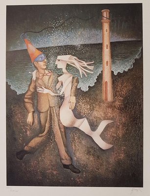 Man with Siren - Original Lithograph by Enrico Benaglia - 1960s 1960s-ZCI-757394