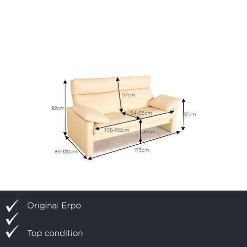 Manhattan Leather Three Seater Cream Sofa from Erpo