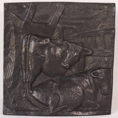 Manuel Martinez Hugué, Large Figurative Plaque, 1930s, Bronze-AOI-1106889