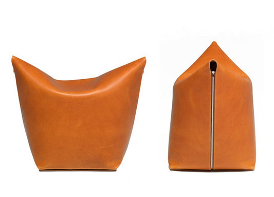 Mao Orange Leather Pouf By Viola Tonucci, Tonucci Collection