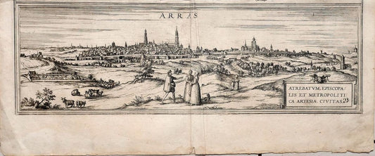 Map of Arras - Original Etching by George Braun - Late 16th Century Late 16th Century