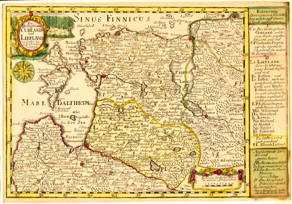 Map of Courland and Livonia by G. Schreiber, 1730s