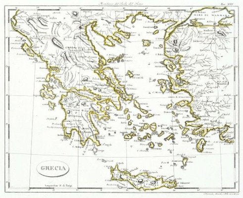 Map of Greece - Etching on Paper 19th Century 19th Century-ZCI-755506