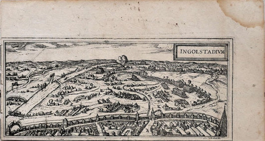 Map of Ingolstadt - Original Etching by George Braun- Late 16th Century 16th Century