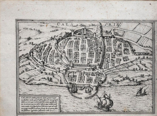 Map of Methoni - Original Etching by George Braun - Late 16th Century 16th Century