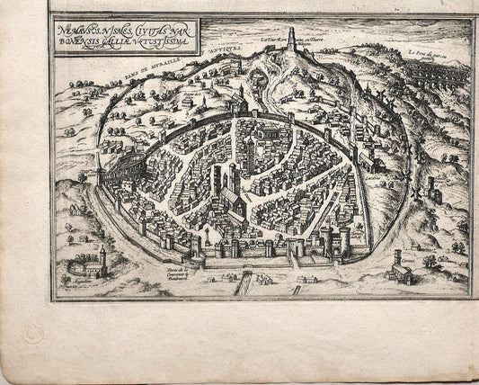 Map of Nemavsus - Original Etching by George Braun - Late 16th Century Late 16th Century