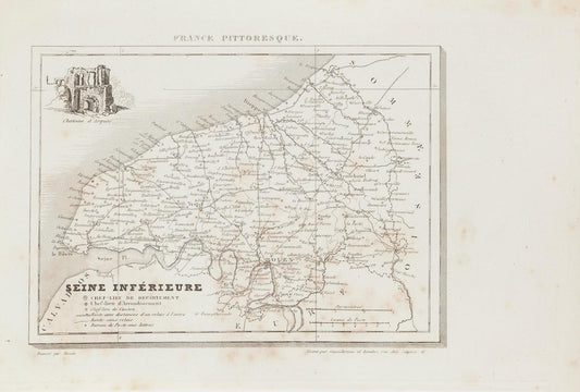 Map of Seine - Etching - 19th-Century