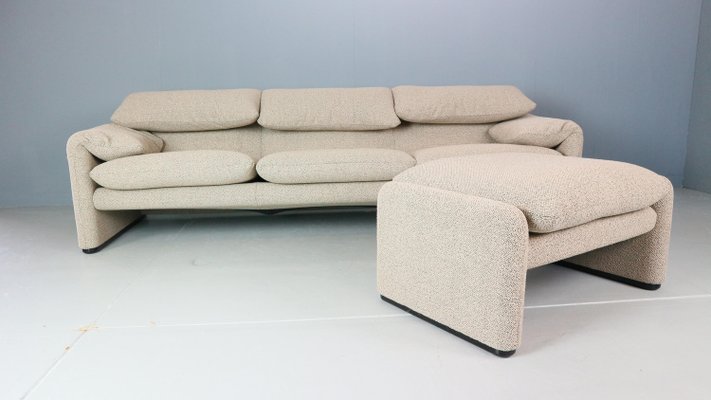 Maralunga 3-Seater Sofa and Footstool by Vico Magistretti for Cassina, 1970, Set of 2-DT-2026232