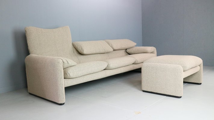 Maralunga 3-Seater Sofa and Footstool by Vico Magistretti for Cassina, 1970, Set of 2-DT-2026232