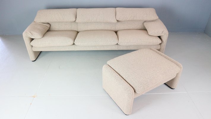 Maralunga 3-Seater Sofa and Footstool by Vico Magistretti for Cassina, 1970, Set of 2-DT-2026232