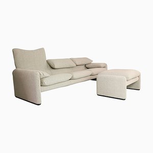 Maralunga 3-Seater Sofa and Footstool by Vico Magistretti for Cassina, 1970, Set of 2-DT-2026232