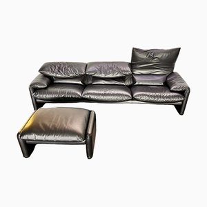 Maralunga 3-seater Sofa with Ottoman by Vico Magistretti for Cassina, Set of 2-TCS-1744397