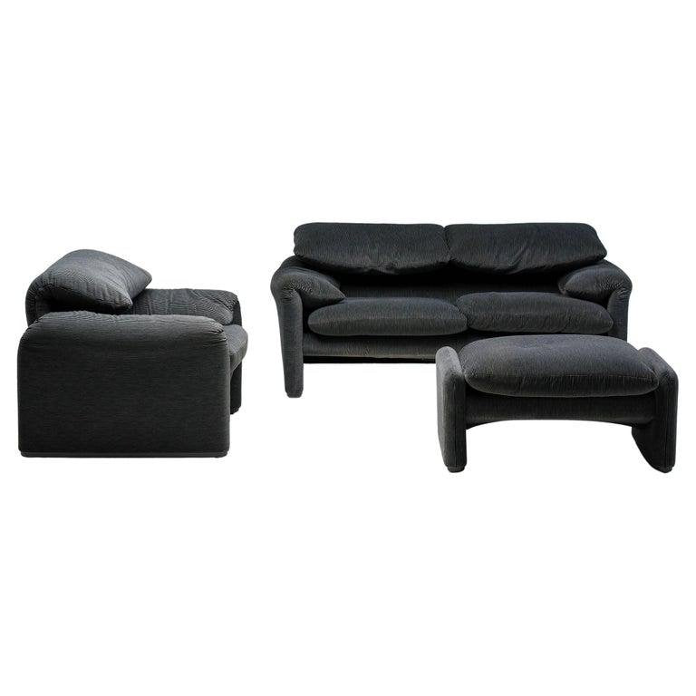 Maralunga 675 Sofa, Armchair and Ottoman by Vico Magistretti for Cassina, 1990s, Set of 3