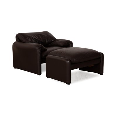 Maralunga Leather Armchair Set in Dark Brown from Cassina, Set of 2-RQW-2036343