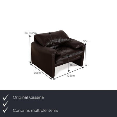 Maralunga Leather Armchair Set in Dark Brown from Cassina, Set of 2-RQW-2036343