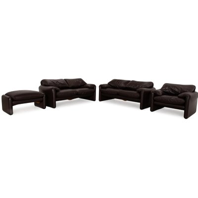 Maralunga Leather Sofa Set in Dark Brown from Cassina, Set of 3-RQW-2036326