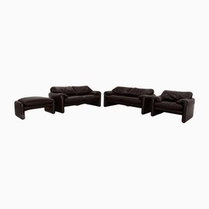 Maralunga Leather Sofa Set in Dark Brown from Cassina, Set of 3-RQW-2036326