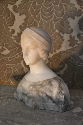 Marble and Alabaster Bust of Young Woman in Turban, 1890s-AXR-1721794