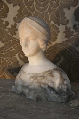 Marble and Alabaster Bust of Young Woman in Turban, 1890s-AXR-1721794