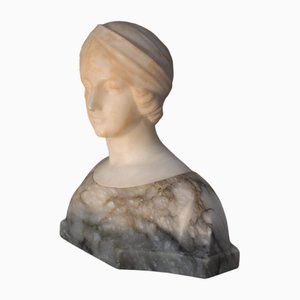 Marble and Alabaster Bust of Young Woman in Turban, 1890s-AXR-1721794