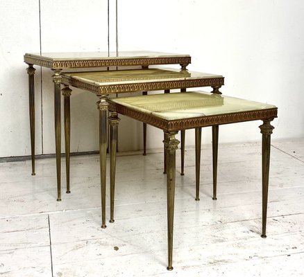 Marble and Brass Nesting Tables, 1970s, Set of 3-WZZ-858632