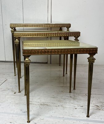 Marble and Brass Nesting Tables, 1970s, Set of 3-WZZ-858632