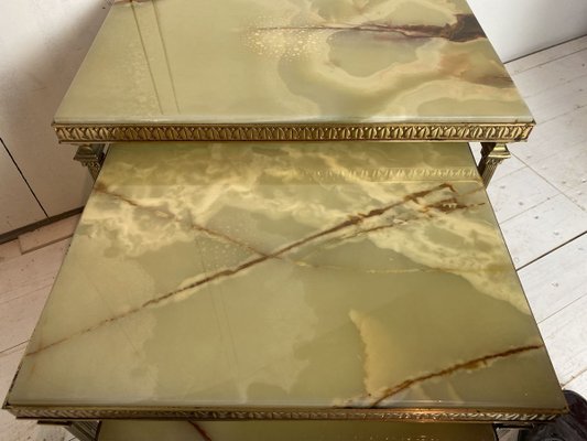 Marble and Brass Nesting Tables, 1970s, Set of 3-WZZ-858632