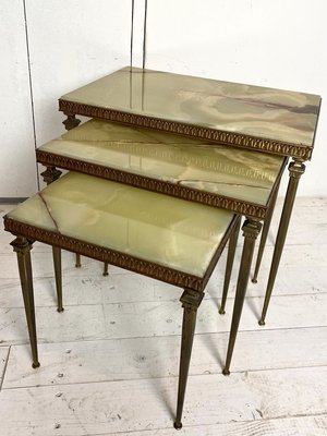 Marble and Brass Nesting Tables, 1970s, Set of 3-WZZ-858632