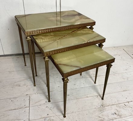 Marble and Brass Nesting Tables, 1970s, Set of 3-WZZ-858632