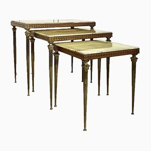 Marble and Brass Nesting Tables, 1970s, Set of 3-WZZ-858632