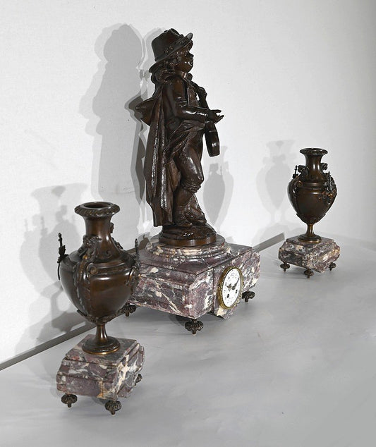 Marble and Bronze Chimney Decorative, End of 19th Century, Set of 3