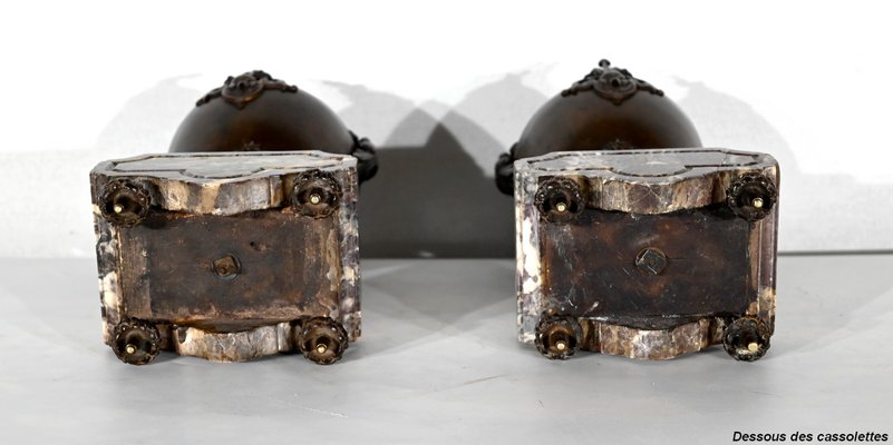 Marble and Bronze Chimney Decorative, End of 19th Century, Set of 3-RVK-1395652