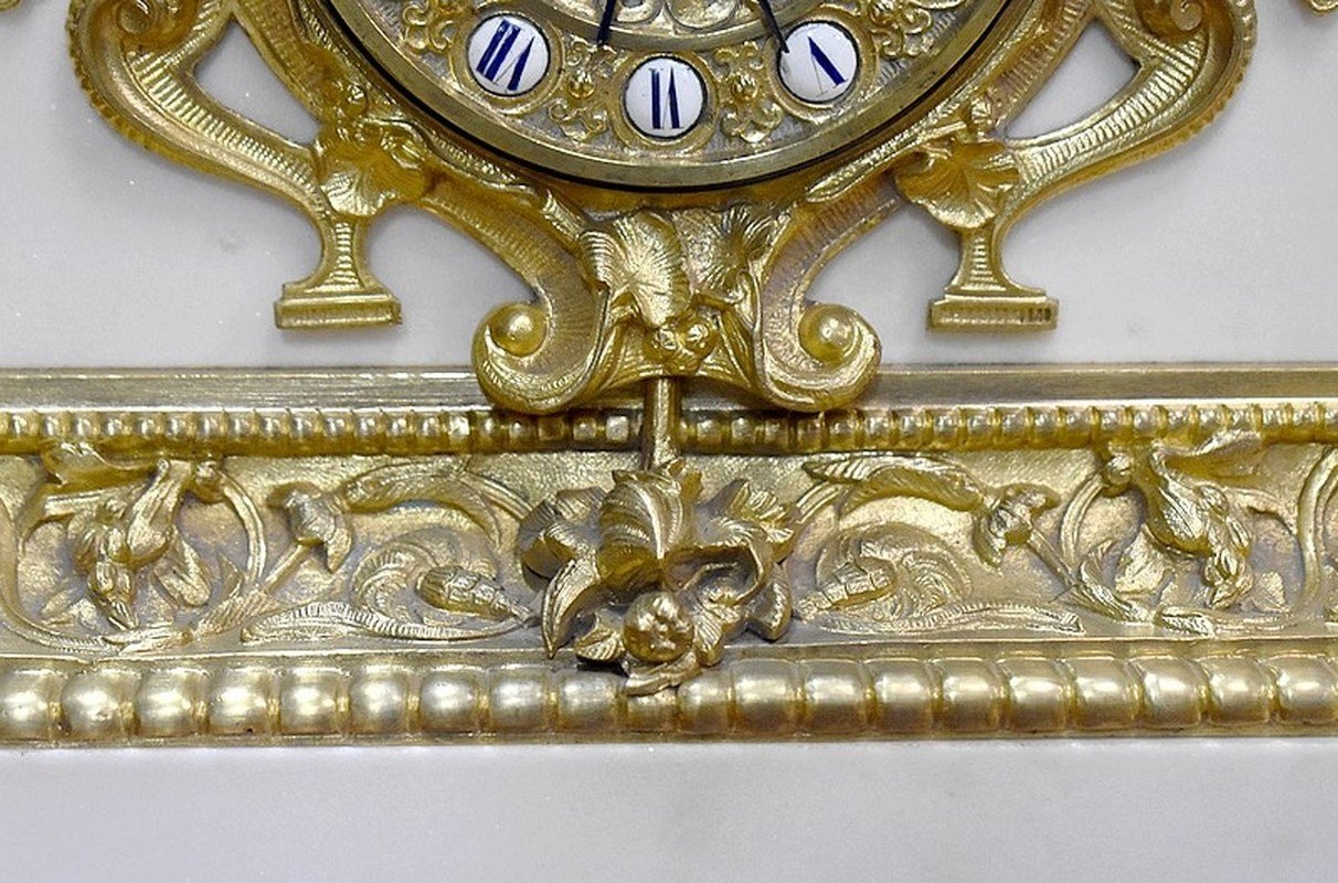 Marble and Bronze Clock by Théodore Gechter, 19th Century