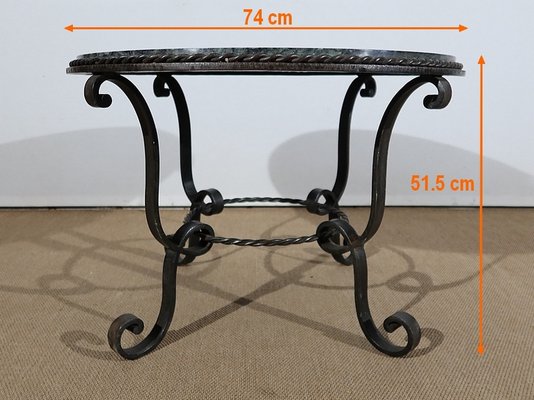 Marble and Forged Iron Coffee Table, 1950s-RVK-1154708