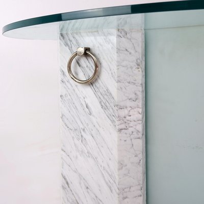 Marble and Sandblasted Glass Side Table with Oval Glass Top, 1980s-NYF-2019082