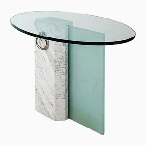 Marble and Sandblasted Glass Side Table with Oval Glass Top, 1980s-NYF-2019082