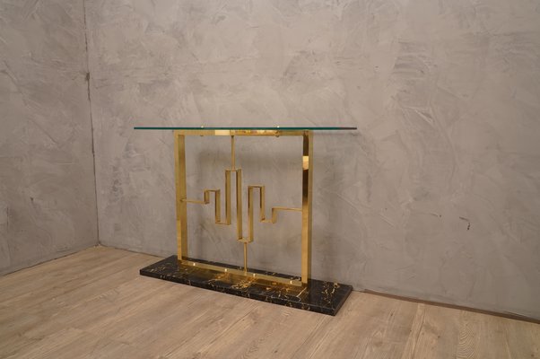 Marble, Brass & Glass Console Table, 1980s-UH-637551