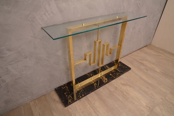 Marble, Brass & Glass Console Table, 1980s-UH-637551