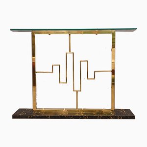 Marble, Brass & Glass Console Table, 1980s-UH-637551