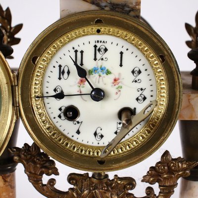 Marble & Bronze Clock with Cassolettes, Set of 3-VMM-1287223